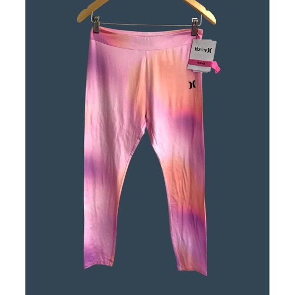 HURLEY-YOUTH GIRLS HIGH RISE ELASTIC WAISTPINK TYEDYE LEGGINGS SIZE X-LARGE- NWT - Picture 1 of 7